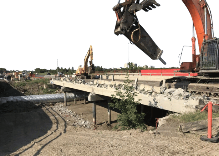 Bridge pier and abutment demolition work